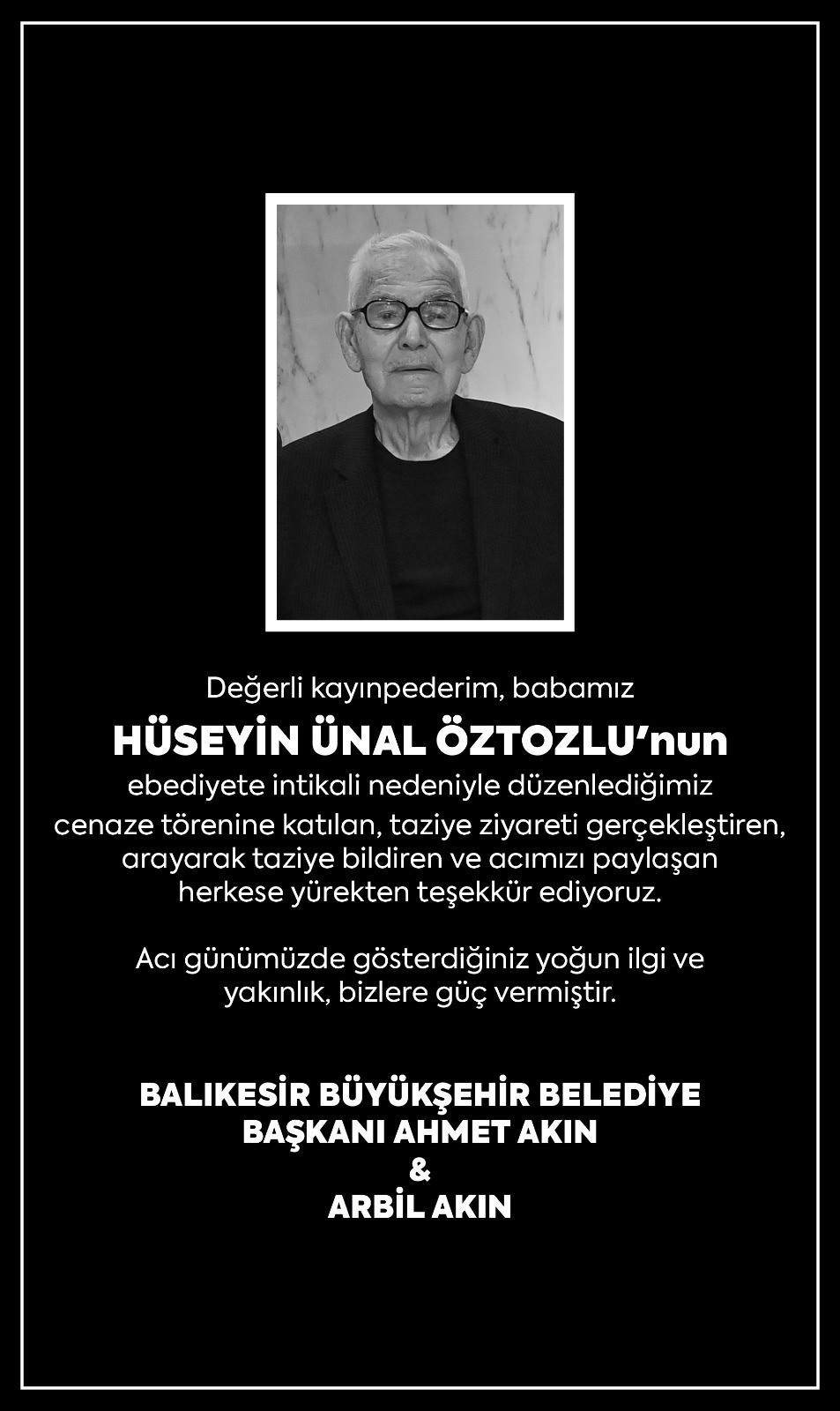 baskan akindan taziye tesekkuru