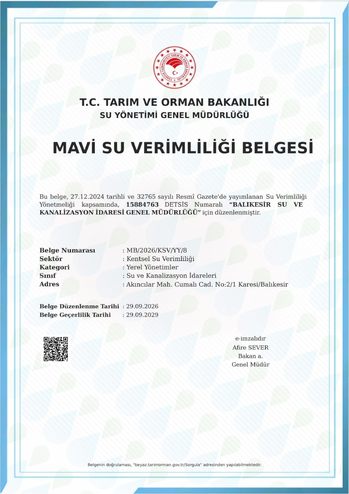 ahmet akinin surdurulebilir su yonetimi vizyonu belgelendi 2
